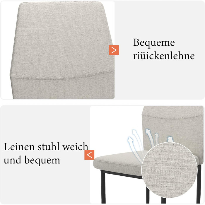 Стілець для їдальні GOLDFAN (4 шт.) з льоновим покриттям, сірий (бежевий). Сучасний кухонний стілець, м'який, з металевими ніжками. Підходить для вітальні та кухні.