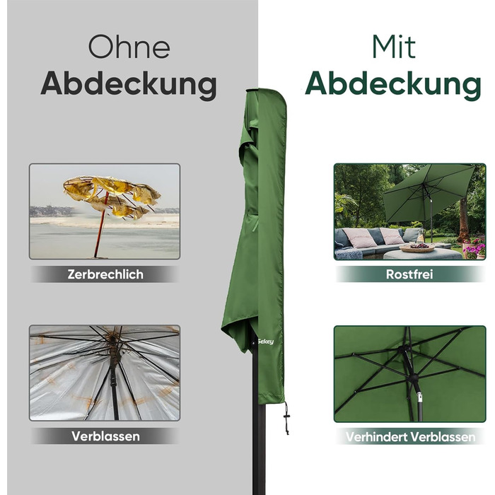 Чохол для парасольки 300 см Sekey Premium | Водонепроникний, UV 50+, з монтажним стрижнем та блискавкою (175×30,5/36,5 см, м'ятний)