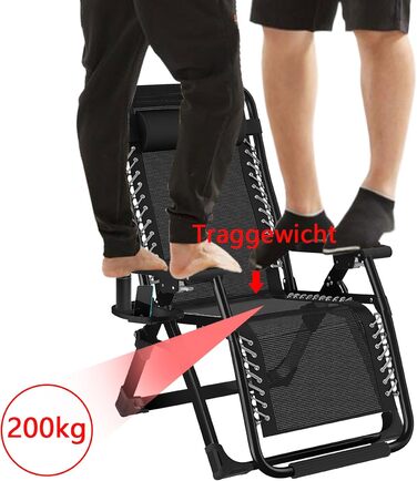 Розкладний шезлонг для саду та відпочинку на природі – ідеальний вибір для кемпінгу та відпочинку. Максимальне навантаження: 200 кг, колір: чорний, висота спинки: 72 см.