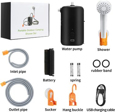 Кемпінговий душ, водонепроникний IPX6, вбудований акумулятор 4400 мАг, акумулятор USB, насос для душу для сім'ї, кемпінгу, походів, подорожей, подорожей, виготовлення квітів, система акумуляторної води на відкритому повітрі
