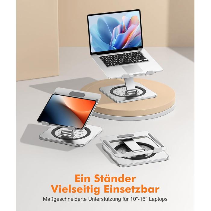 Підставка для ноутбука з поворотним столом 360°, регульована, ергономічна, з вентиляцією, складний тримач для кулінарної книги, сумісна з MacBook Air/Pro (10-16')