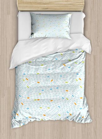 Абстрактний набір підковдр для односпальних ліжок, дизайн вигинів океанської хвилі, захист від кліщів для алергіків, підходить з наволочкою, 130 x 200 см - 70 x 50 см, багатобарвний блідо-блакитний