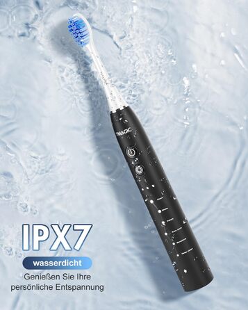 Електрична зубна щітка Sonic з 6 режимами, 3 інтенсивностями, 40000 вібрацій/хв, IPX7, акумулятор 90 днів, таймер, для подорожей, чорна