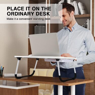 Стіл для ноутбука в ліжко/на диван, складаний, з USB-портами, ящиком та підставкою для планшета (60 x 40 см, білий)