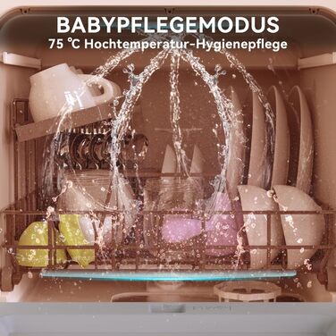 Компактна посудомийна машина Hermitlux Mini на 5 комплектів посуду (5л бак), портативна посудомийна машина з 6 програмами та 360° розпилювачами | З функцією сушіння гарячим повітрям | Клас енергоефективності D | Без встановлення, скляні дверцята