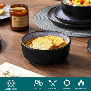 Набір посуду Steingut vancasso AMBER на 6 осіб (24 шт.): тарілки, супові тарілки, десертні тарілки, миски, реактивна глазур, колір фіолетовий, безпечний для миття в посудомийній машині