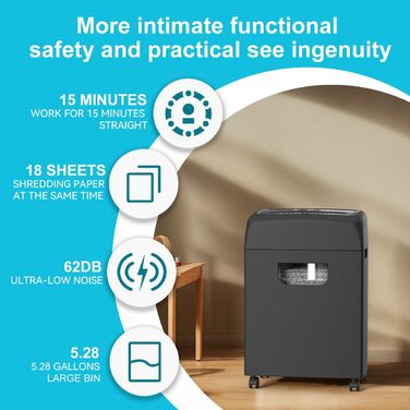 Шредер для паперу Woolsche Cross Cut P-4, 18 листів, знищення кредитних карт, для дому, офісу та шкіл