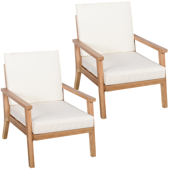 Outsunny Garden Chairs Набір з 2 зручних садових крісел з подушками, з деревини тополі, для балкона та саду, 66x77.5x74.5 см | Aosom