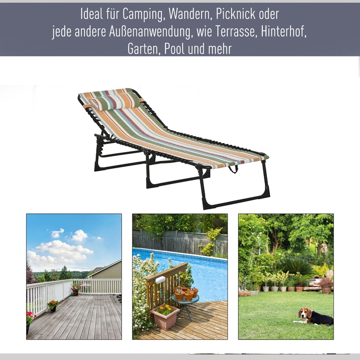 Шезлонг для відпочинку, складаний садовий шезлонг, розкладний шезлонг, спинка з 4 положеннями, сталевий каркас, сітчаста тканина, 189 x 58 x 30 см, різнокольоровий