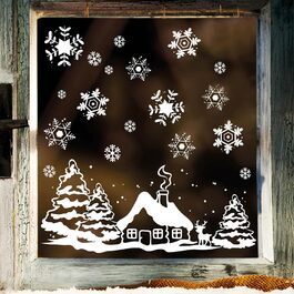 Різдвяна наклейка на вікно REH та зимовий пейзаж (багаторазова)