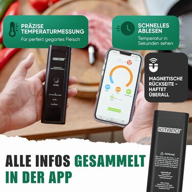 Бездротовий термометр для м'яса з додатком, термометр для гриля, розумний термометр для приготування їжі на кухні та грилі, велика дальність, стійкість до високих температур до 300°C, термометр для приготування, кухонний термометр