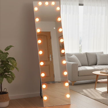 Дзеркало у повний зріст 150x40 см з RGB-підсвіткою LED, настінне/підлогове, з 21 лампочкою, 7 кольорів підсвітки, сенсорне керування, функція пам'яті.