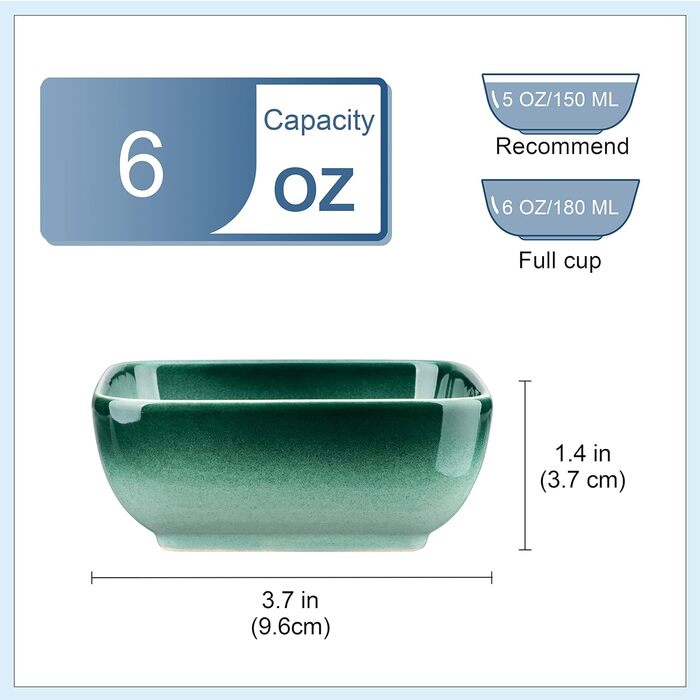 Г рамекіни Набір керамічних мисок для занурення Квадратна миска з соєвим соусом Маленькі гарніри до пудингу, крем-брюле, закуски, суші, горіхи, закуски Десертні тарілки, набір з 4 шт. , темно-зелені, 170,1