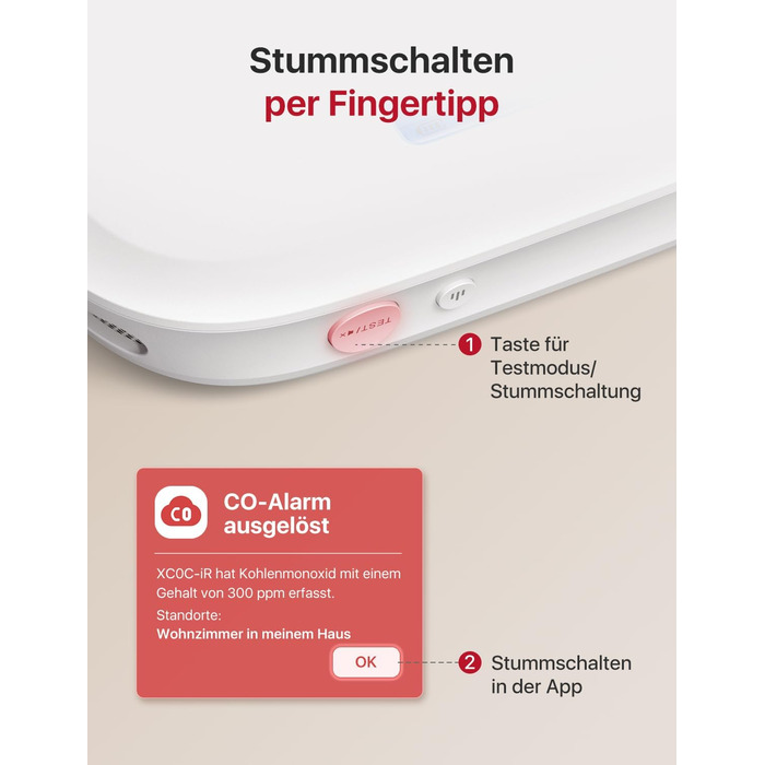 X-Sense Детектор чадного газу XC0C-iR з LCD-дисплеєм, сертифікат TÜV Rheinland, керування через додаток, змінна батарея, 1 шт. Білий