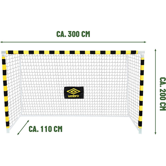 Футбольні ворота Umbro - Метал - Футбольне тренувальне обладнання для будь-якого віку - Легке складання - Чорний/Жовтий 300 x 200 x 110 см