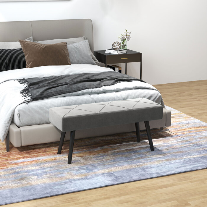 HOMCOM М'яка лавка Velvet Look Ліжко Лавка для передпокою X-Pattern до 120 кг Сіра 100x36x45 см для спальні