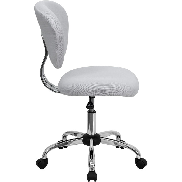 Офісне крісло Flash Furniture H-2376-F-WHT-GG, середня спинка, біла сітка, хромована основа, без підлокітників