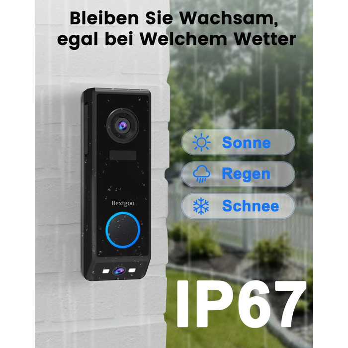 Відеодзвінок Bextgoo з подвійною камерою 2K HD, бездротовий, 10000mAh, IP67, з датчиком руху та нічним баченням