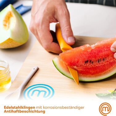 Набір ножів MasterChef 5-ти частинний: кухарський, хлібний, сатокі, овочевий, універсальний. З нержавіючої сталі, гострі, чорний, Soft-Touch ручки.