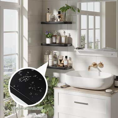 Набір з 3 настінних полиць Wandregal з дерева, чорного кольору - Плаваючі полиці з прихованим кріпленням для вітальні, спальні, кухні, для книг та декору