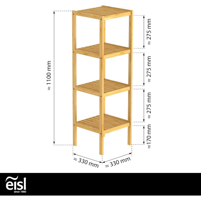 Багатофункціональний табурет з бамбука для ванної кімнати EISL BMBA02-BH2 з 4 полицями, 35 x 45 x 35 см