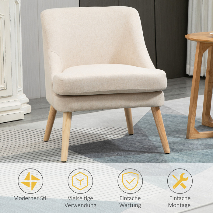 Крісло-релакс з виглядом льону, з підлокітниками, м'яке, на дерев'яних ніжках, для вітальні, спальні, кремово-біле