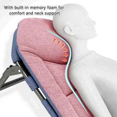 Розкладне кемпінгове ліжко-шезлонг XXL посилене, регульована спинка, компактне польове ліжко для відпочинку на природі та вдома (Рожеве)