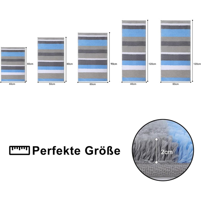 Набір килимків для ванної кімнати Homaxy, 2 шт. з мікрофібри, швидковисихаючі, м'які, з високим ворсом, 40x60 см + 50x80 см, зелений/сірий, зелений/сірий (60x120 см, прямокутні), блакитний/сірий