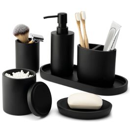 Набір аксесуарів для ванної кімнати 6 шт. чорний мат: органайзер, мильниця, стакан для зубної щітки, піднос