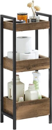Тумбочка для ванної кімнати SoBuy з 3 міцними полицями, вузька шафа з МДФ, комод для ванної кімнати, витримує до 30 кг, полиця для ванної кімнати в дерев'яних тонах, для маленьких ванних кімнат 28x20x74 см, вінтажний стиль FRG226-F