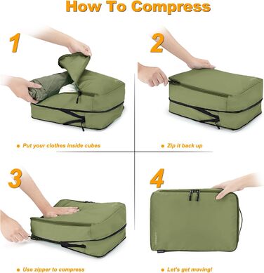 Набір органайзерів для валізи 8 шт, дорожні сумки-пакувальники з косметичкою, Army Green