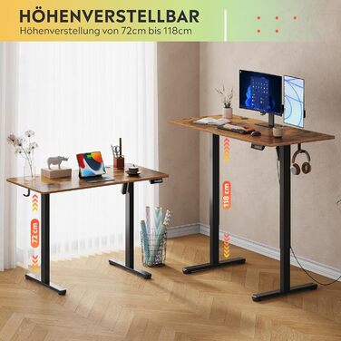 Регульований за висотою стіл Devaise з тихим мотором та функцією пам'яті, стіл для сидіння та стояння, регулювання висоти 72–118 см, ергономічний комп'ютерний стіл для офісу, білий (120x60 см, коричневий)