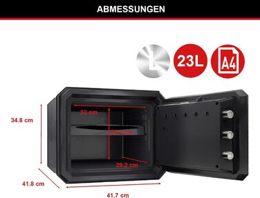 Master Lock FPW082FTCML - вогнестійкий та водонепроникний сейф, 23л, 417 x 348 x 478 мм, електронний замок з підсвічуванням, для дому та офісу, чорний