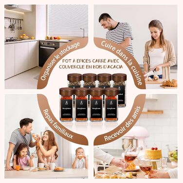 Набір скляних банок для спецій з кришками з акації | 24 шт. | 120 мл | Організатор для кухні
