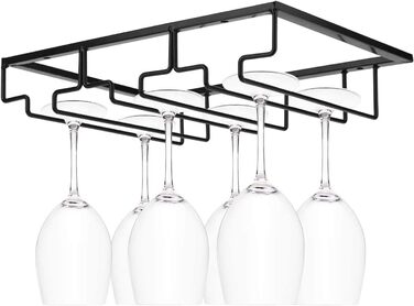 Тримач для келихів вина – органайзер для підвішування у шафу, металевий, для кухні, бару (3 ряди, 1 шт.) (Чорний)