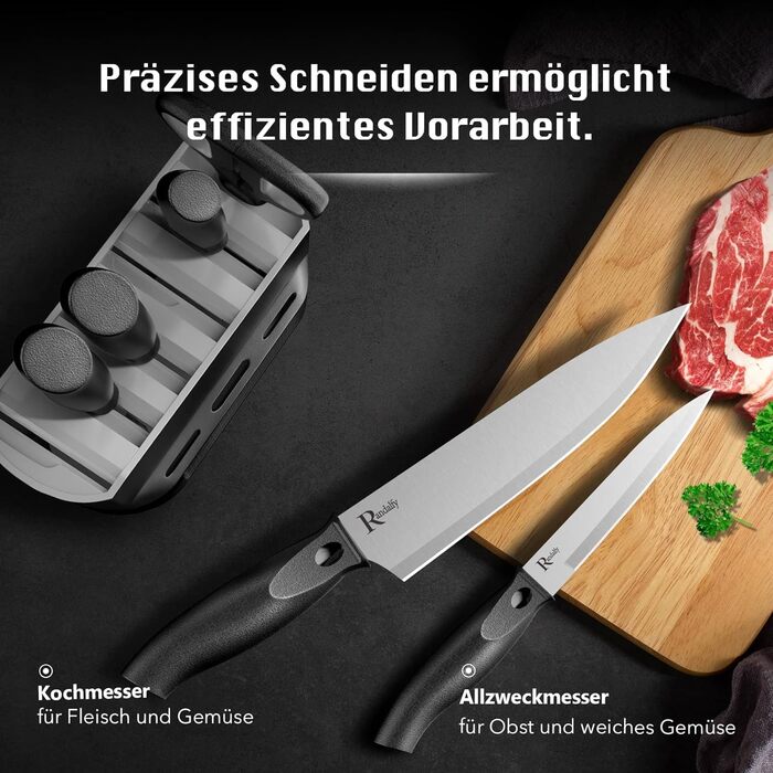 Набір ножів кухарських 7 предметів з бруском, кухонний набір ножів, ножа, ножиці, брусок для нарізки м'яса/овочів/фруктів, для нарізання, кубиків, шинкування (сріблястий)