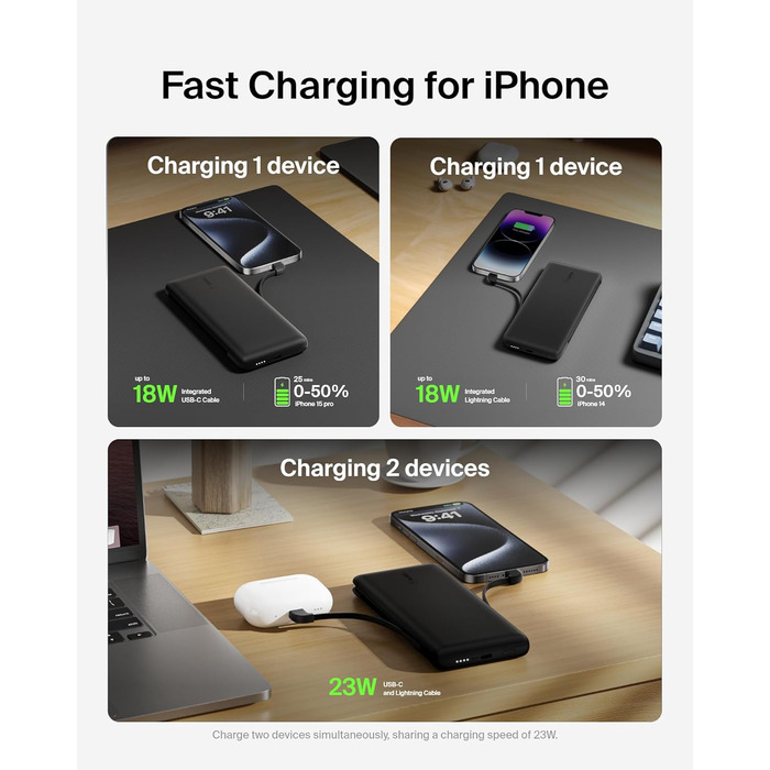 Повербанк Belkin BOOSTCHARGE Plus 10K (10 000 мАг, кабель Lightning & USB-C, порт USB-C) - чорний