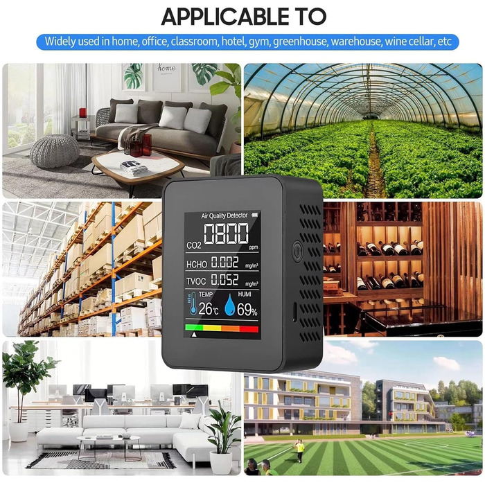 Монітор якості повітря CO2, детектор CO2, LCD дисплей, TVOC, HCHO, температура, вологість
