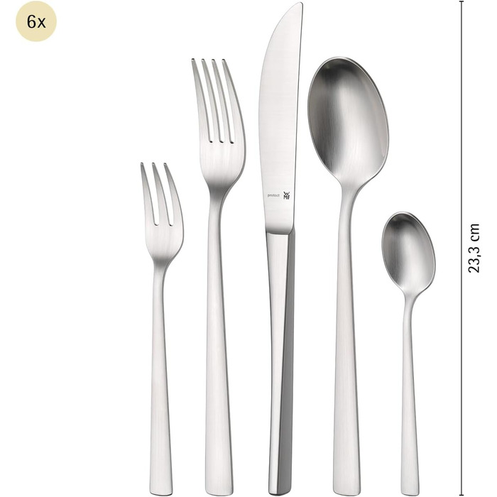 Набір столових приборів WMF Corvo на 6 осіб (30 предметів), нержавіюча сталь Cromargan protect, матове покриття, стійкий до подряпин, придатний для миття в посудомийній машині