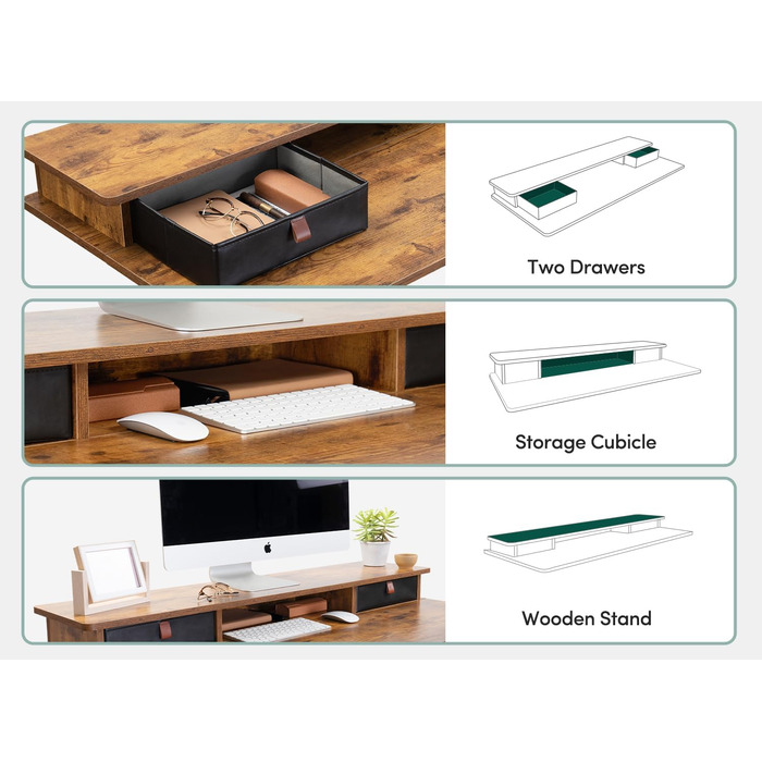 FEZIBO Регульований за висотою електричний стоячий стіл з подвійним ящиком, 120 x 60 см, офісний стіл для дому, стіл-трансформер, комп'ютерний стіл, коричневий 120 × 60 см, коричневий