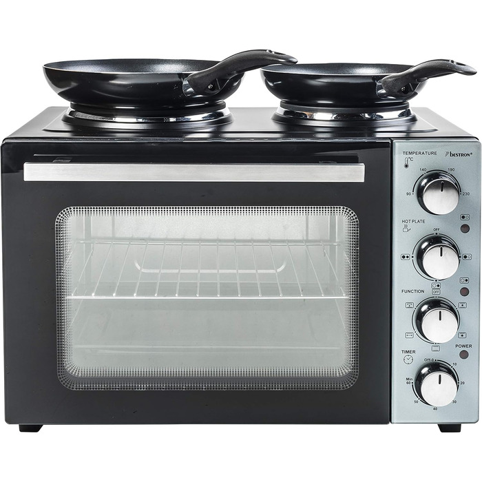 Міні-піч Bestron AOV31PS з поворотним шампуром та каменем для піци, 1500 Вт, нержавіюча сталь (31 літр)