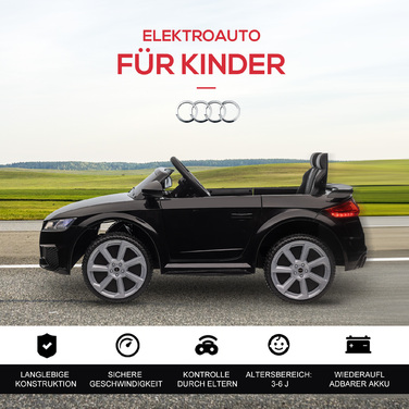 Електромобіль Kinder Audi з пультом дистанційного керування 2.4G, музикою, звуком клаксона, LED-підсвічуванням, USB-роз'ємом, для дітей 3-5 років, чорного кольору.