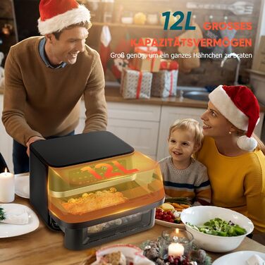 Фритюрниця без олії Heißluftfritteuse Double Stack 12L з подвійними камерами, 10 програм, сенсорний екран, таймер, чорна