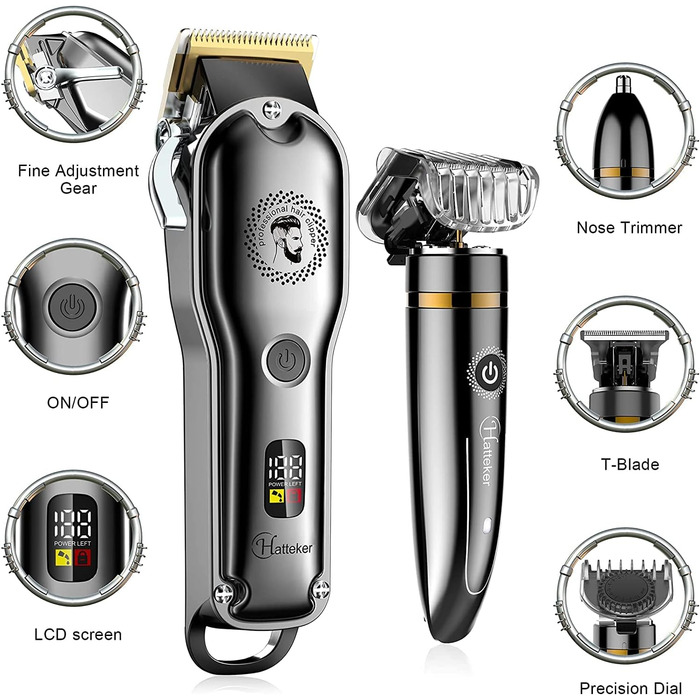 Тример для бороди Hatteker Hair Clipper Чоловічий Т-подібний тример з головкою Точний тример IPX7 водонепроникний