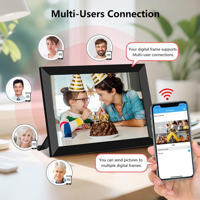 Цифровий фоторамка FRAMEO з Wi-Fi, 32GB, 10.1 дюймів, IPS LCD, сенсорний екран, Smart Cloud, автоматичне обертання. Діліться моментами через додаток Frameo