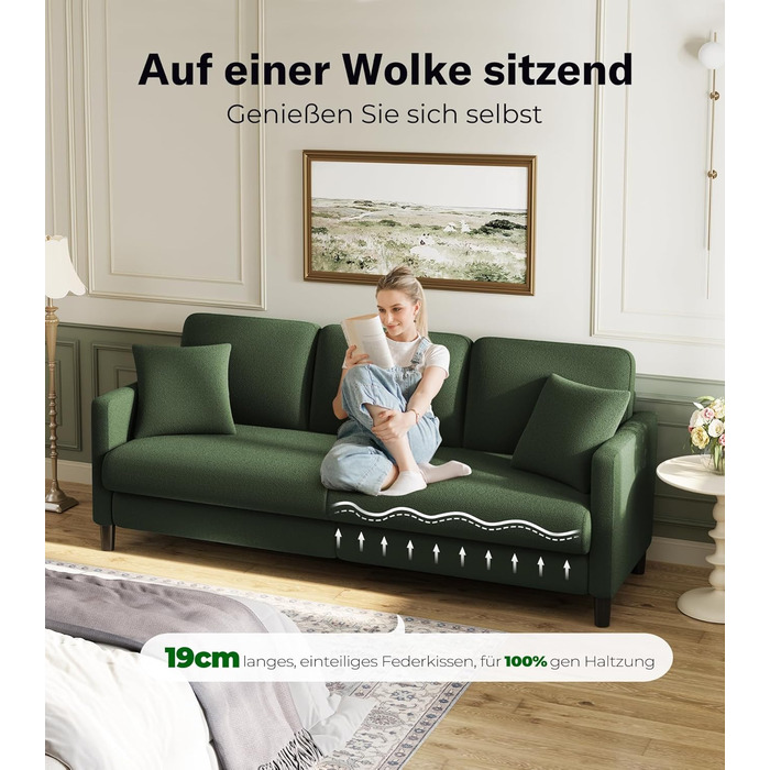 Зручне диванчик для підліткової кімнати: компактний диван на 2 місця з масиву дерева (зелений, 211 см)