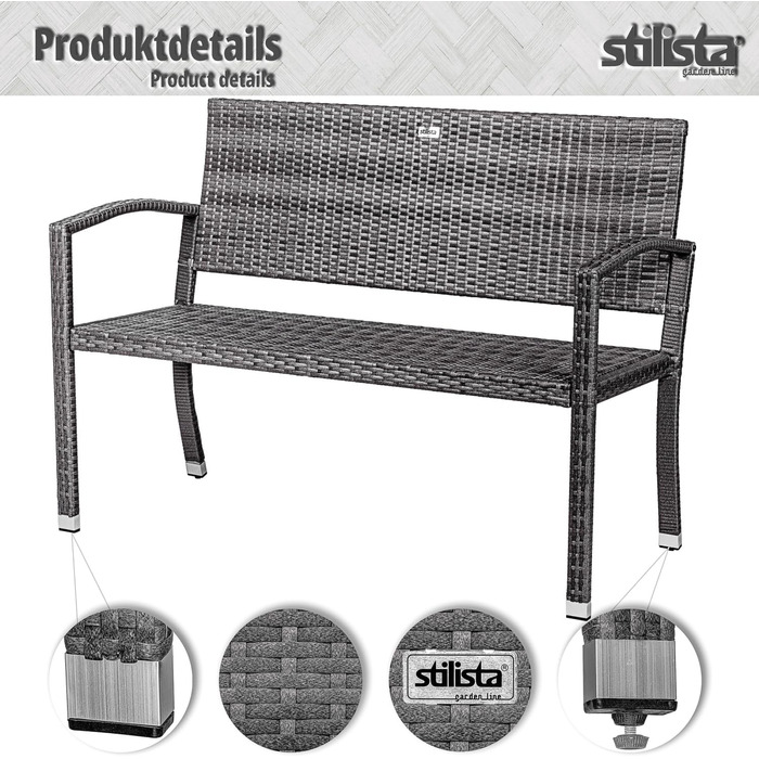 Гарнітура для саду STILISTA 2-місна з поліротангового плетіння, стійка до УФ-випромінювання, чорна (122 x 52 x 89 см)