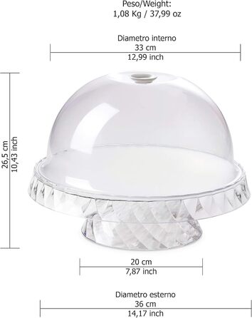 Форма для випічки Omada Design Linea Diamond з акрилу, діаметром 36 см, з кришкою та підставкою для фруктів/випічки, Made in Italy