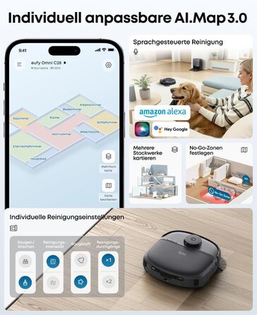 Робот-пилосос Eufy C28 з функцією миття підлоги, HydroJet самоочисний валик, потужність 15000Pa, 5-в-1 Omni-станція, антизаплутувальна щітка, розпізнавання перешкод за допомогою ШІ