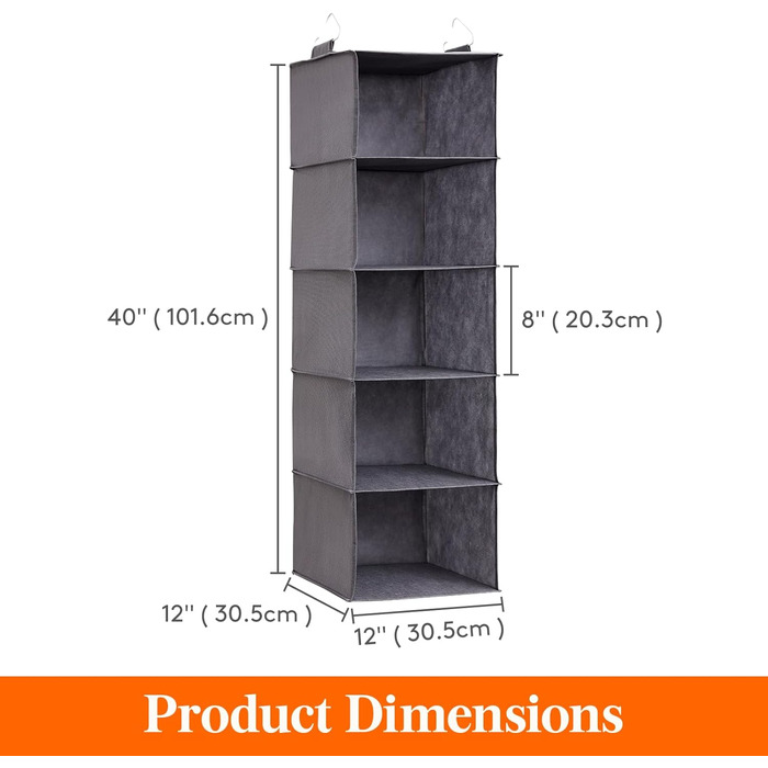 Підвісна полиця Lifewit з 2 предметів, органайзер для шафи, шафа з підвісною системою, тканинне підвісне зберігання, органайзер для шафи, складний і компактний з металевими гачками, 5 відділень, сіро-сірий, 5 відділень x 2